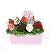 Valentine's Day Chocolate Dipped Strawberries Pink Tin, succulent 14 strawberries covered in dark chocolate and milk chocolate, and packed in a sleek pink metal tin comes with a cute Happy Valentine's Day tag, Gourmet Gifts from Blooms New Jersey - Same Day New Jersey Delivery.