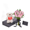 Valentine's Day 12 Stem Pink Rose Bouquet With Box & Bear, Valentine's Day gifts, New Jersey Same Day Flower Delivery, push gifts