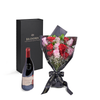 Valentine's Day 12 Stem Red & Pink Rose Bouquet With Box & Wine, New Jersey Same Day Flower Delivery, wine gifts