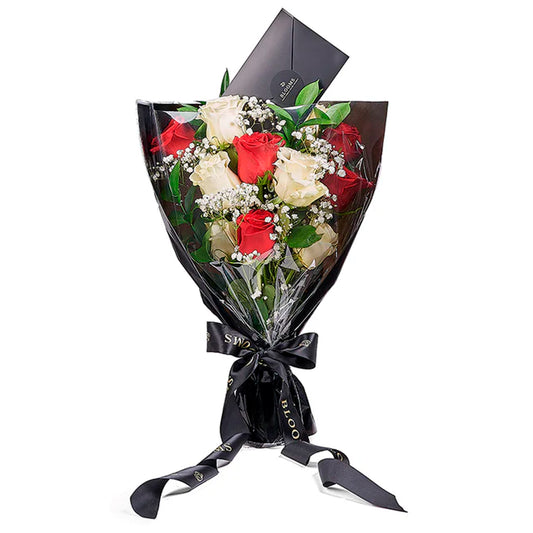 Valentine's Day 12 Stem Red & White Rose Bouquet, New Jersey Same Day Flower Delivery, red and white rose bouquet