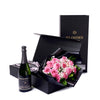 Valentine's Day 12 Stem Pink Rose Bouquet With Box & Champagne, New Jersey Same Day Flower Delivery, rose bouquets, sparkling wine gifts