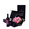 Valentine's Day 12 Stem Pink Rose Bouquet With Box & Wine, New Jersey Same Day Flower Delivery, sparkling wine gifts, pink roses, rose gifts, rose bouquets