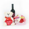 A Day In Vienna Flowers & Wine Gift - Carnations in a hat box arrangement with bear and wine - New Jersey Blooms - New Jersey Flower Delivery