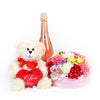 Be Mine Forever Flowers & Champagne Gift - Carnation hat box flower arrangement with bear and champagne - New Jersey Blooms - New Jersey Flower Delivery