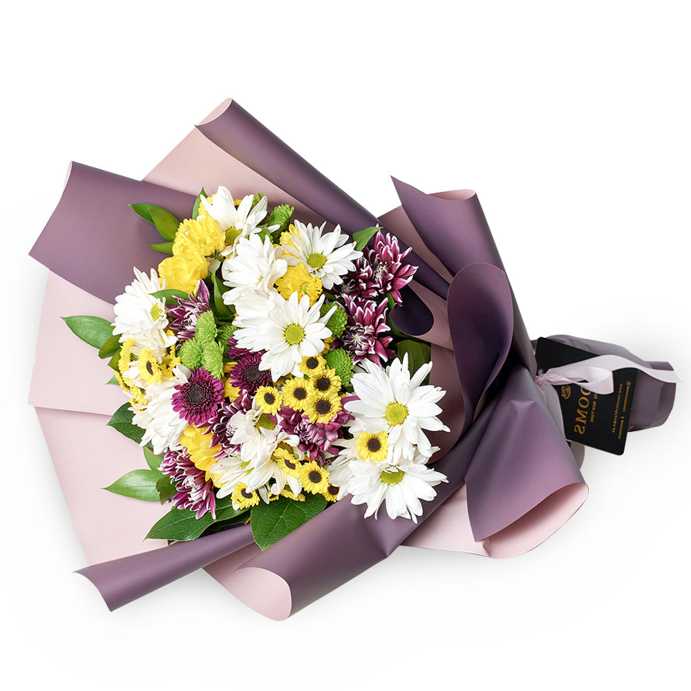 Mother's Day Wildflower Daisy Bouquet, mixed coloured selection of daisies in a floral wrap with a designer ribbon, Flower Gifts from Blooms New Jersey - Same Day New Jersey Delivery.