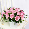 Blushing Rose Arrangement, pink roses, lily grass, and ruscus arranged in a white ceramic vase, Flower Gifts from Blooms New Jersey - Same Day New Jersey Delivery.