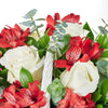 Bountiful Garden Basket For Mom, variety of white roses and red alstroemeria, meticulously arranged in a white basket, Mother's Day Gifts from Blooms New Jersey - Same Day New Jersey Delivery.