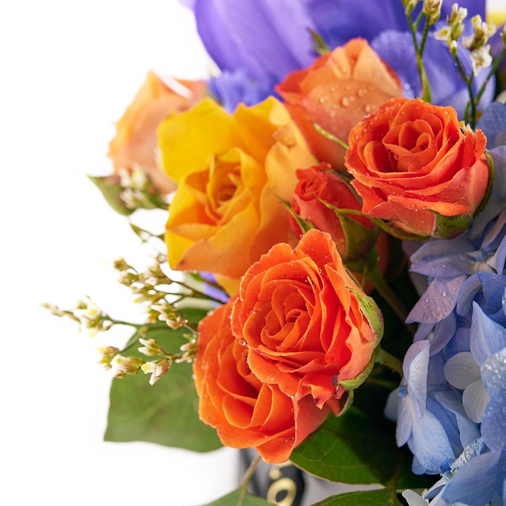 Bursting Beauty Iris Box Arrangement - Mixed Iris and other flower box arrangement - New Jersey Blooms - New jersey Flower delivery