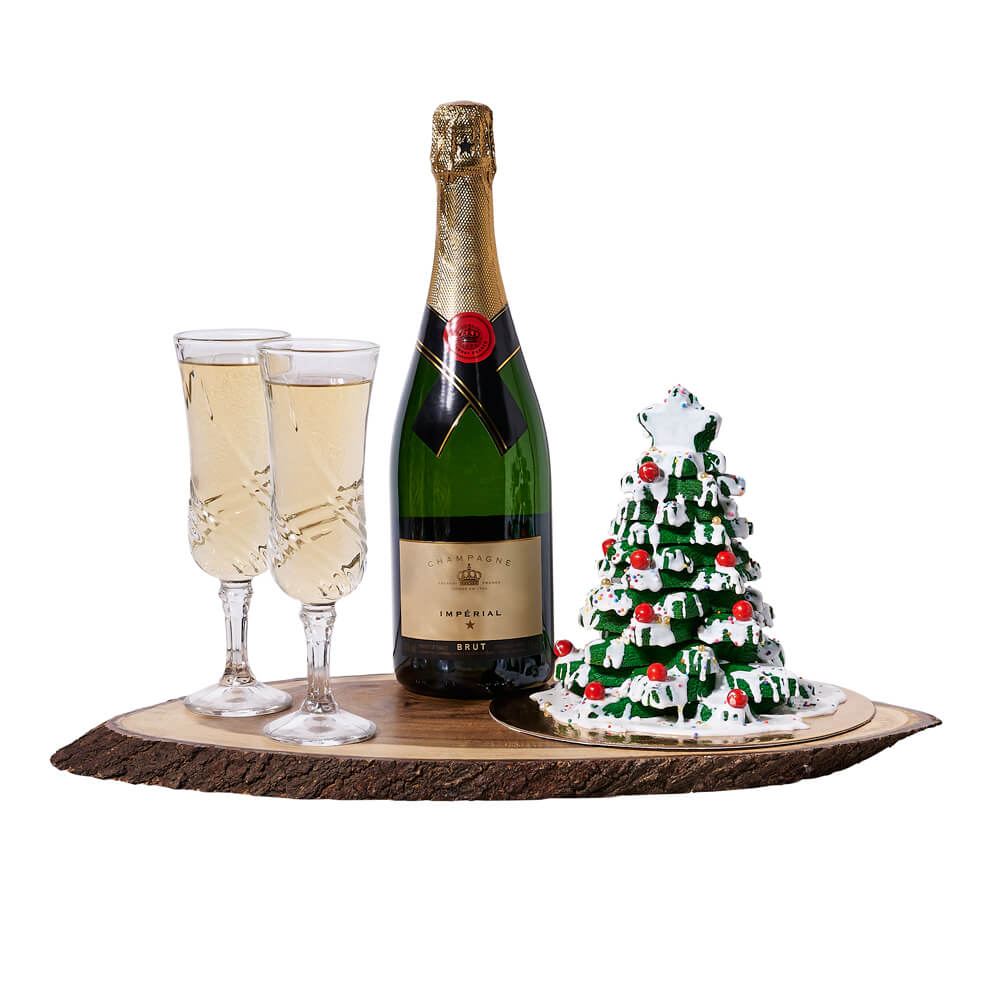 Christmas Champagne &amp; Cookie Gift, champagne gift, champagne, sparkling wine gift, sparkling wine, gourmet gift, gourmet, christmas gift, christmas, holiday gift, holiday New Jersey Blooms