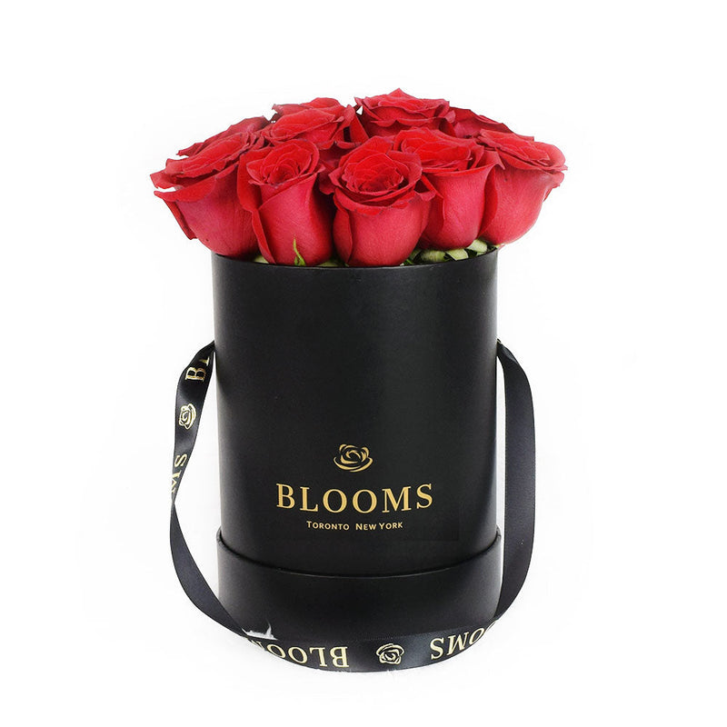 Valentine's Day 12 Red Rose Gift Box, twelve red roses gathered together in a Blooms black gift box, Flower Gifts from Blooms New Jersey - Same Day New Jersey Delivery.