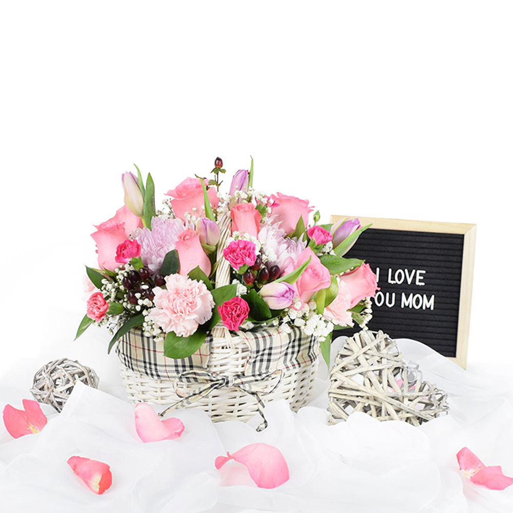 Pink Flower Basket Arrangement