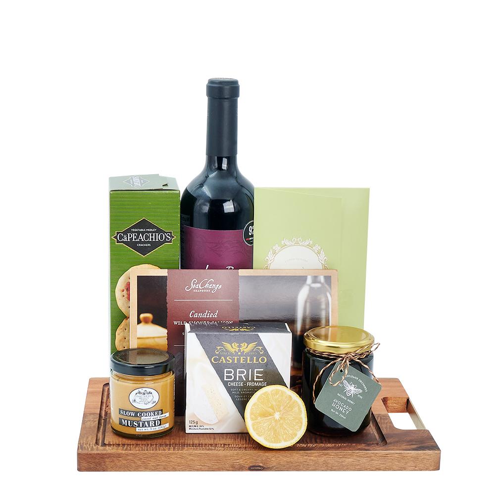 Deluxe Salmon &amp; Wine Gift Basket - Wine, Cheese, Salmon, Chocolate Gift Set - New Jersey Delivery