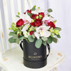 Graceful Orchid & Alstroemeria Box, cymbidium orchids, alstroemeria, spray roses, and greens in a round designer black hat box, Mixed Floral Gifts from Blooms New Jersey - Same Day New Jersey Delivery.