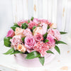Graceful Pink Mixed Hat Box, gerbera, alstroemeria, salal, roses, carnations, and baby’s breath in a tall, round, green hat box, Mixed Floral Gifts from Blooms New Jersey - Same Day New Jersey Delivery.