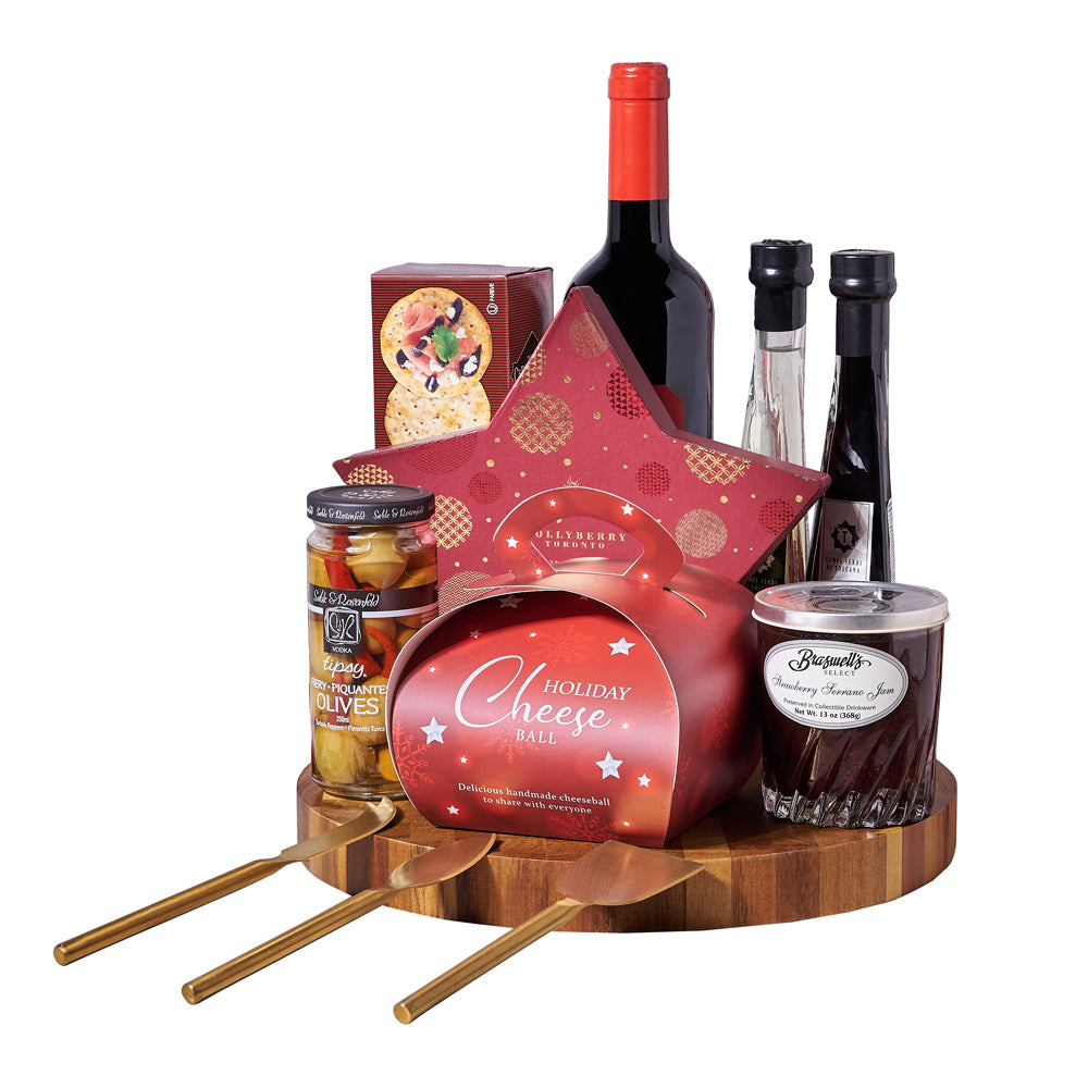 Holiday Wine & Appetizer Gift Set – Christmas gift baskets – New