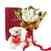 Valentine’s Day 12 Stem White Rose Bouquet With Box & Bear, Valentine's Day gifts, New Jersey Same Day Flower Delivery, plush gifts, white roses