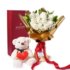 Valentine's Day Dozen White Rose Bouquet With Box & Wine – Valentine's Day  Gifts – New Jersey Blooms - Blooms New Jersey