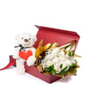 Valentine’s Day 12 Stem White Rose Bouquet With Box & Bear, Valentine's Day gifts, New Jersey Same Day Flower Delivery, plush gifts, white roses