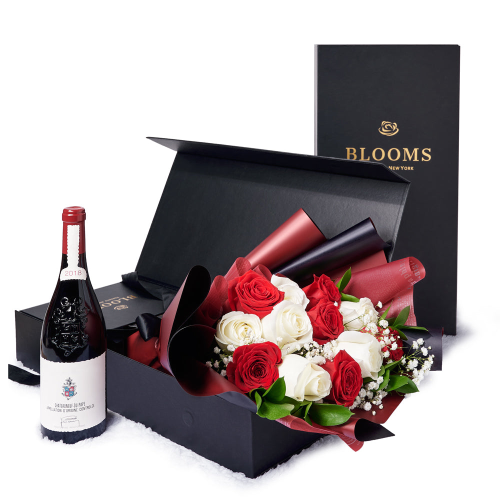 Valentine's Day Dozen White Rose Bouquet With Box & Wine – Valentine's Day  Gifts – New Jersey Blooms - Blooms New Jersey