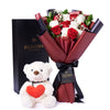 Valentine's Day 12 Stem Red & White Bouquet With Box & Bear, New Jersey Same Day Flower Delivery, plush gifts