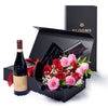 Valentine's Day 12 Stem Red & Pink Rose Bouquet With Box & Wine, New Jersey Same Day Flower Delivery, wine gifts