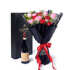 Valentine's Day 12 Stem Red & Pink Rose Bouquet With Box & Wine, New Jersey Same Day Flower Delivery, wine gifts