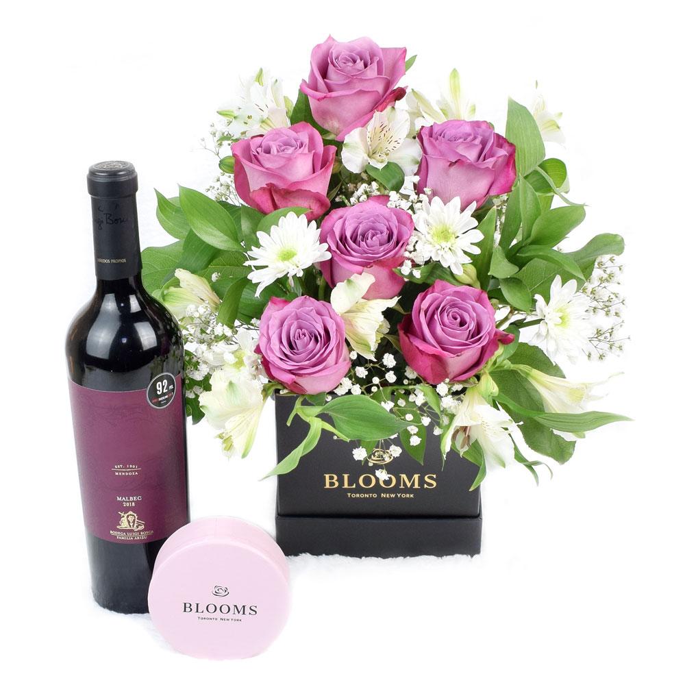 Livewire Lilies Chocolate &amp; Wine Flower Gift - New Jersey Blooms - New Jersey Flower Delivery