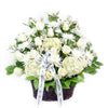 Luminous Mixed Flower Arrangement, lovely arrangement of white alstroemeria, spider chrysanthemums, roses, hydrangeas, and salal in a contrasting dark wicker basket, Mixed Floral Gifts from Blooms New Jersey - Same Day New Jersey Delivery.