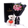 Valentine's Day 12 Stem Pink Rose Bouquet With Box & Bear, Valentine's Day gifts, New Jersey Same Day Flower Delivery, push gifts