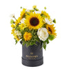 Make Life Sweeter Flower Gift, sunflowers, roses, green hydrangeas, and daisies gathered in a tall black designer box, Mixed Flower Gifts from Blooms New Jersey - Same Day New Jersey Delivery.
