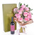 Mother's Day 12 Stem Pink Rose Bouquet with Box & Wine