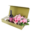 Mother's Day 12 Stem Pink Rose Bouquet with Box & Wine - New Jersey Blooms - New Jersey Mother's Day Flower Delivery