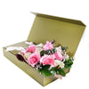 Mother's Day 12 Stem Pink & White Rose Bouquet with Box, 6 pink and 6 white roses in a floral wrap and tied with designer ribbon, cuddly bear plush toy, box of assorted chocolate truffles, and a designer flower box, Flower Gifts from Blooms New Jersey - Same Day New Jersey Delivery.