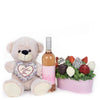 Mother's Day Pink Wine, Bear & Chocolate Covered Strawberry Gift Tin - New Jersey Blooms - New Jersey Mother's Day Gift Delivery