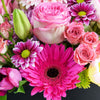 Mother's Day Select Floral Gift Box, all pink lilies, roses, tulips, alstroemeria, gerbera, and daisies presented in a black designer square hat box, Mixed Floral Gifts from Blooms New Jersey - Same Day New Jersey Delivery.