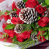 Winter Rose Bouquet, roses, pine cones, baby’s breath, and greens in a floral wrap and tied with a beautiful designer ribbon, mixed flower gifts from Blooms New Jersey - Same Day New Jersey Delivery.