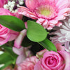 Perfect Pink Mixed Arrangement, gerbera, alstroemeria, salal, roses, carnations, and baby’s breath in a tall, round, green hat box, Flower Gifts from Blooms New Jersey - Same Day New Jersey Delivery.