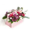 Pink Toolbox Garden Arrangement, alstroemeria, gerbera, carnations, ruscus, daisies, mini carnations, eucalyptus, roses and lush blooms arranged in a pink wooden toolbox, Mixed Floral Gifts from Blooms New Jersey - Same Day New Jersey Delivery.