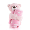 Pink Hugging Blanket Bear, Soft and plush, pink stuffed bear toy hugs a pink baby blanket, from Blooms New Jersey - Same Day New Jersey Delivery.