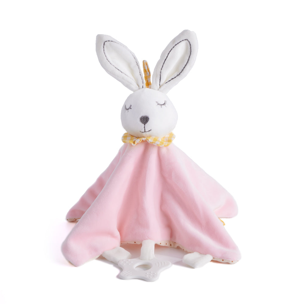 Pink Plush Bunny Blanket, soft Plush Bunny Blanket with an attached plastic ring for teething, from Blooms New Jersey - Same Day New Jersey Delivery.