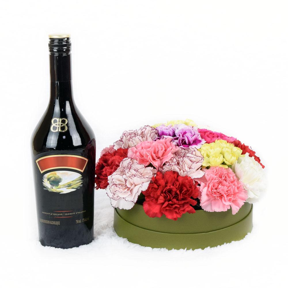 Simple Pleasures Flowers &amp; Baileys Gift - Carnations hat box arrangement - New Jersey Blooms - New Jersey Flower Delivery