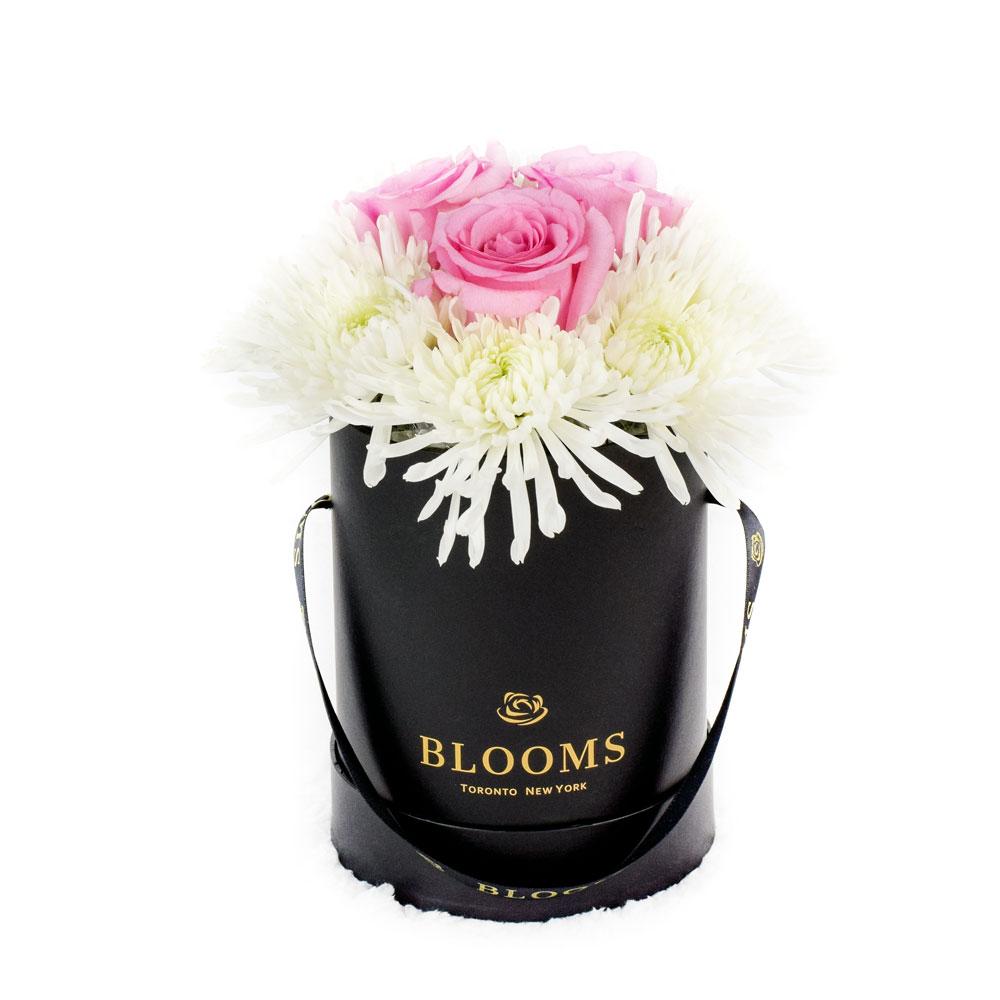 Simplistic Elegance Rose and Mum's Box Arrangement - Mixed Floral Hat Box - New Jersey Blooms - New Jersey Flower Delivery