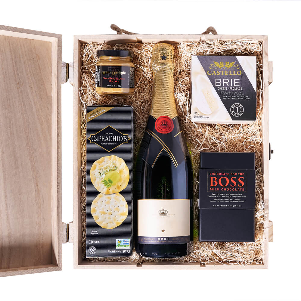 Snack &amp; Champagne Gift Box, champagne gift, champagne, sparkling wine, sparkling wine gift, gourmet gift, gourmet, cheese gift, cheese