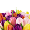 Spring Fling Tulip Arrangement, assortment of multicolored tulips presented in a square black designer hat box, Floral Gifts from Blooms New Jersey - Same Day New Jersey Delivery.