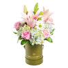 Spring Forth Mixed Floral Gift, hydrangea, lily, roses, and daisies in a green hat box, Floral Gifts from Blooms New Jersey - Same Day New Jersey Delivery.