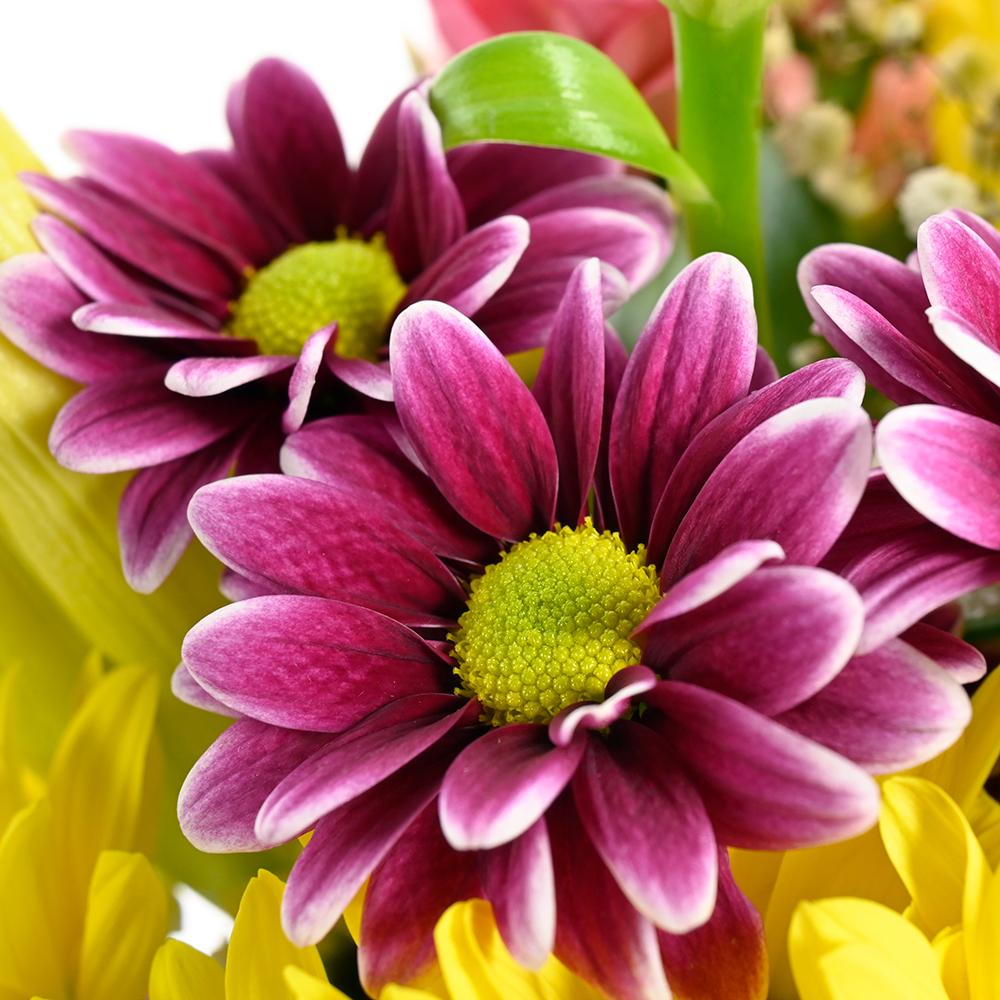 Mother's Day Floral Wooden Cart, daisies, gerbera, lilies, roses, spray roses, baby’s breath, and eucalyptus in a wooden cart planter, Mixed Floral Gifts from Blooms New Jersey - Same Day New Jersey Delivery.