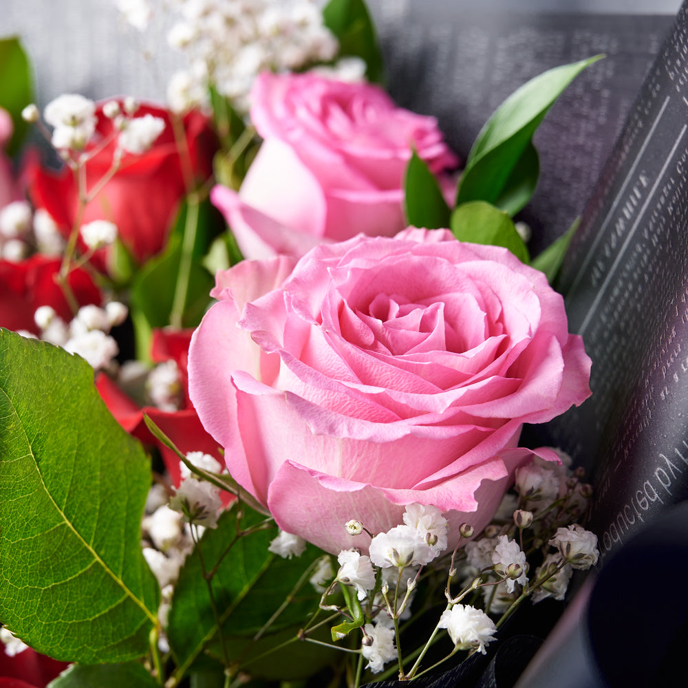 Valentine's Day 12 Stem Red & Pink Rose Bouquet With Box & Bear, New Jersey Same Day Flower Delivery, plush gifts, red and pink rose bouquet