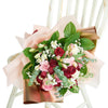 Vintage Elegance Mixed Bouquet, roses, carnations, alstroemeria, and spray roses in shades of red, white and pink, along with baby’s breath and eucalyptus gathered in a floral wrap and tied with a designer ribbon, Mixed Flower Gifts from Blooms New Jersey - Same Day New Jersey Delivery.
