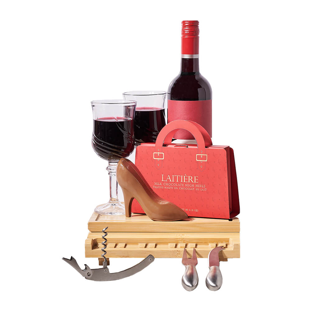 Wine &amp; Chocolate Heel Set, chocolate gift, chocolate, wine gift, wine, gourmet gift, gourmet