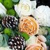 Elegant Winter Mixed Bouquet, roses, chrysanthemums, pine cones, and greens gathered in a floral wrap and tied with designer ribbon, mixed flower gifts from Blooms New Jersey - Same Day New Jersey Delivery.
